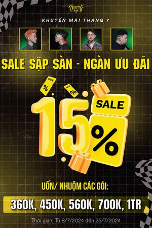 Siêu Sale tháng 7 - Phong BvB khuyến mại giảm giá 15% dịch vụ Uốn/Nhuộm