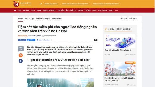 Kênh 14 đưa tin về Học viện Đào tạo tóc nam Phong BvB