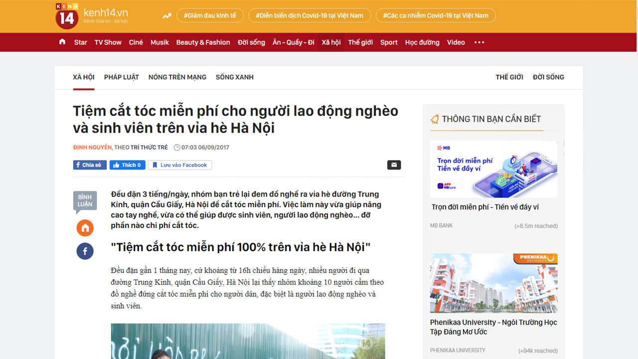 Kênh 14 đưa tin về Học viện Đào tạo tóc nam Phong BvB